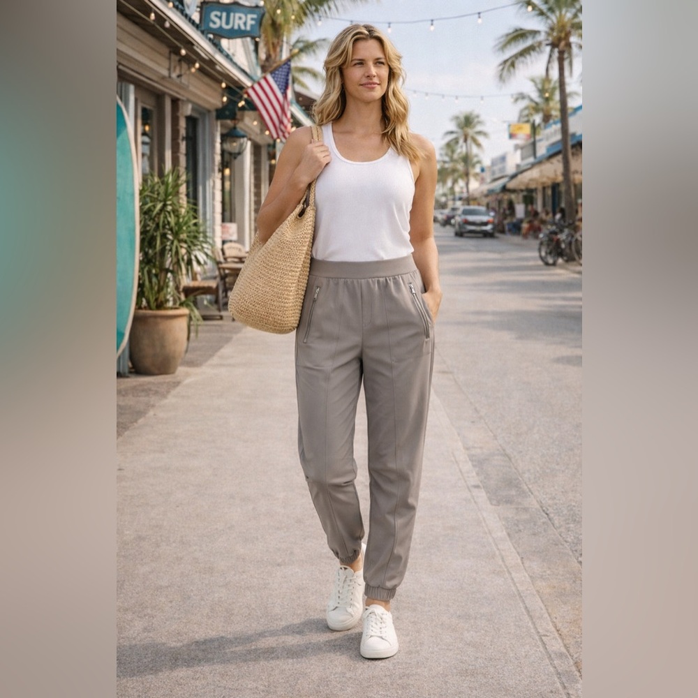 Never Not Hustling Tall Taupe Joggers | Tailored Athleisure Zip Ankle Pants